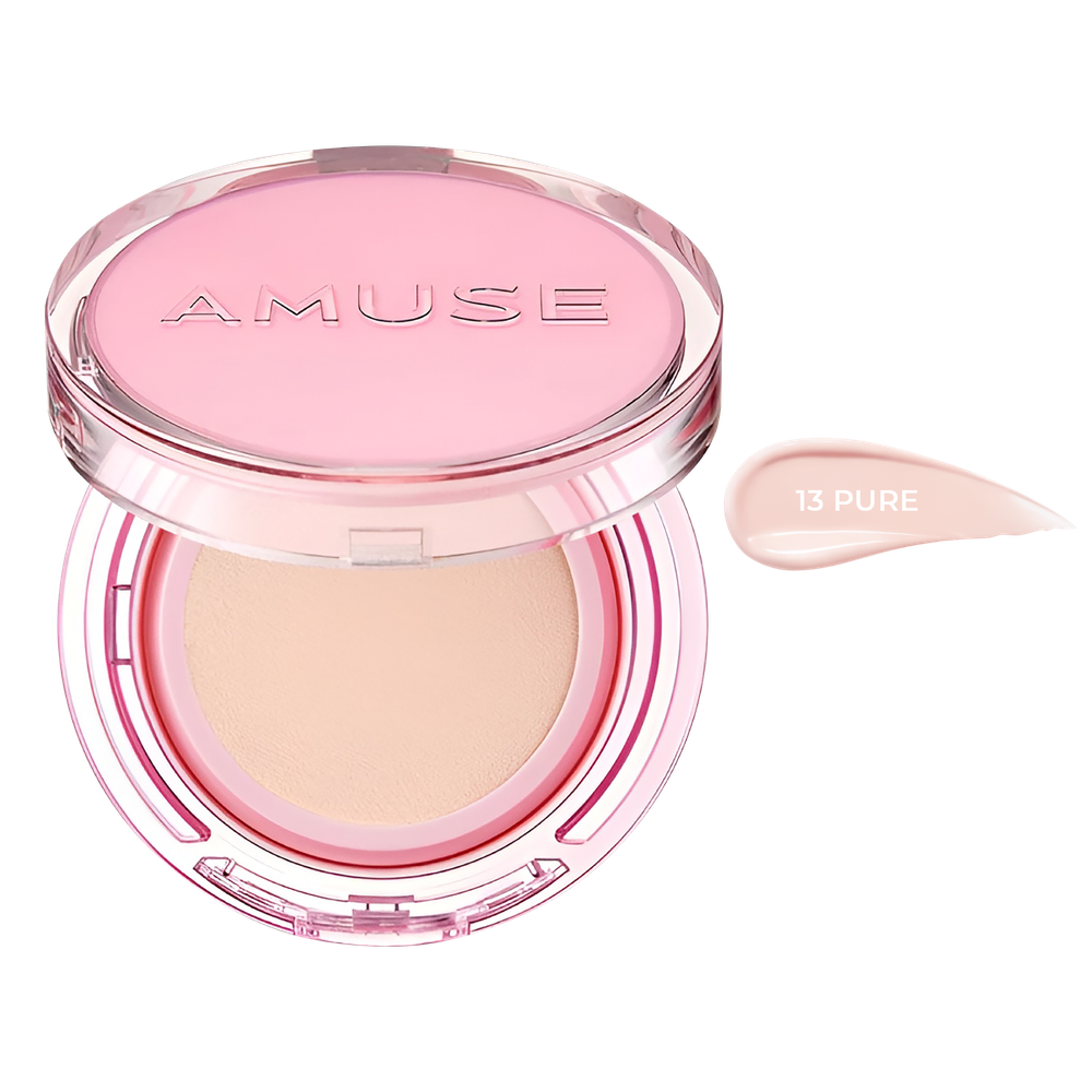 Увлажняющий кушон с сияющим финишем AMUSE DEW POWER VEGAN CUSHION SPF 50+ PA++++ №01 Pure (13)