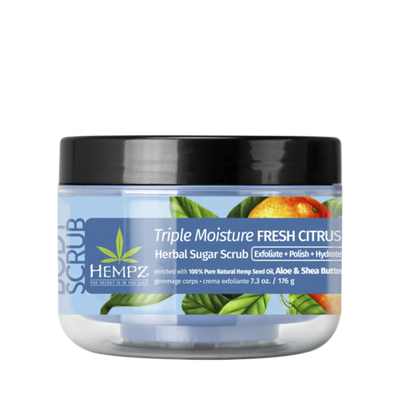HEMPZ Triple Moisture Fresh Citrus Herbal Sugar Scrub, 227 g.